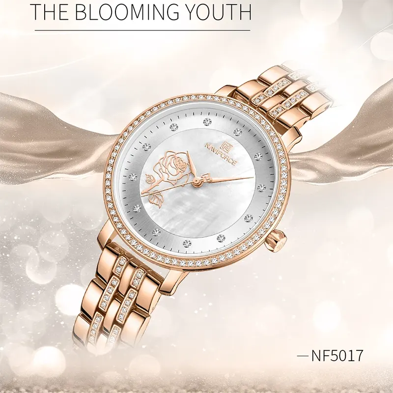 Naviforce NF5017 Rose Gold Silver Dial Ladies Watch